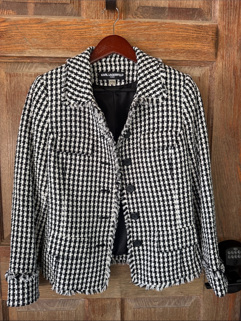 Karl Lagerfeld Black & White Houndstooth Blazer Sz 6